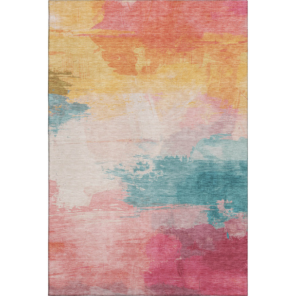 5' X 8' Pink Gold And Teal Abstract Washable Area Rug With UV Protection