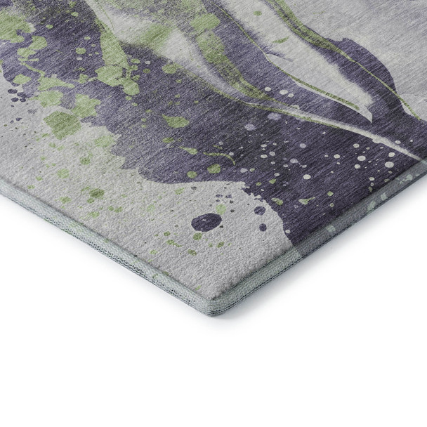 10' X 14' Purple Green And Ivory Abstract Washable Area Rug With UV Protection