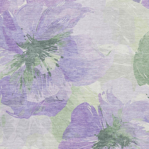 3' X 5' Lavender And Green Floral Washable Area Rug With UV Protection
