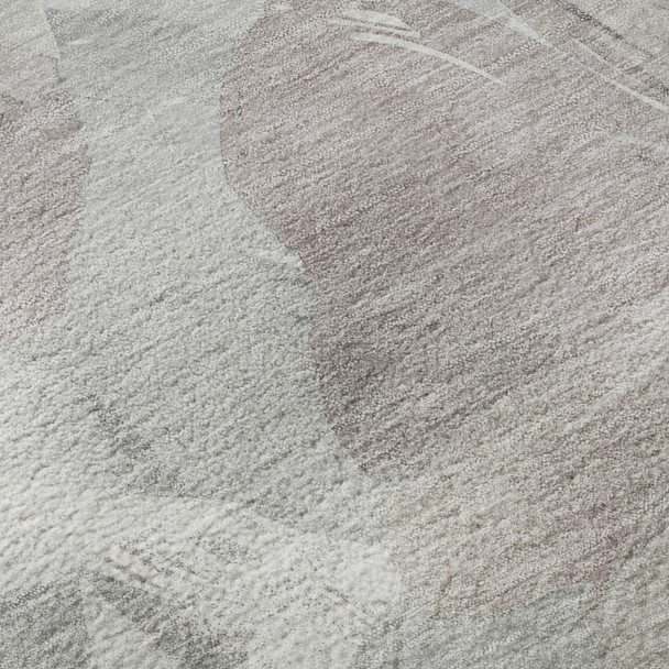 9' X 12' Taupe Ivory And Gray Floral Washable Area Rug With UV Protection