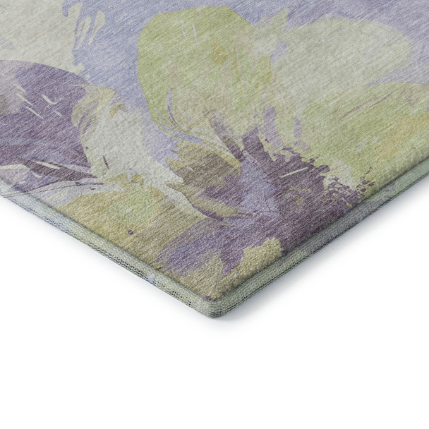 3' X 5' Wheat Lavender And Ivory Floral Washable Area Rug With UV Protection