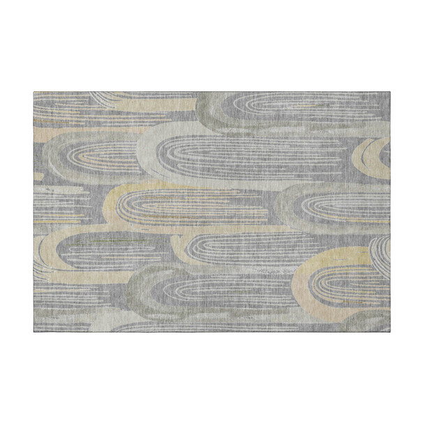 3' X 5' Gray Gold And Silver Geometric Washable Area Rug With UV Protection