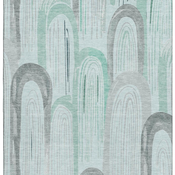 9' X 12' Pale Aqua Gray And Silver Geometric Washable Area Rug With UV Protection