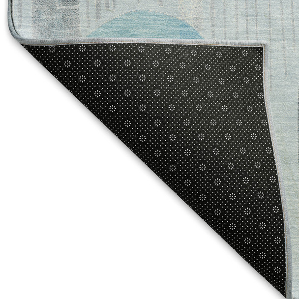8' Sky Blue Gray And Silver Geometric Washable Area Rug With UV Protection