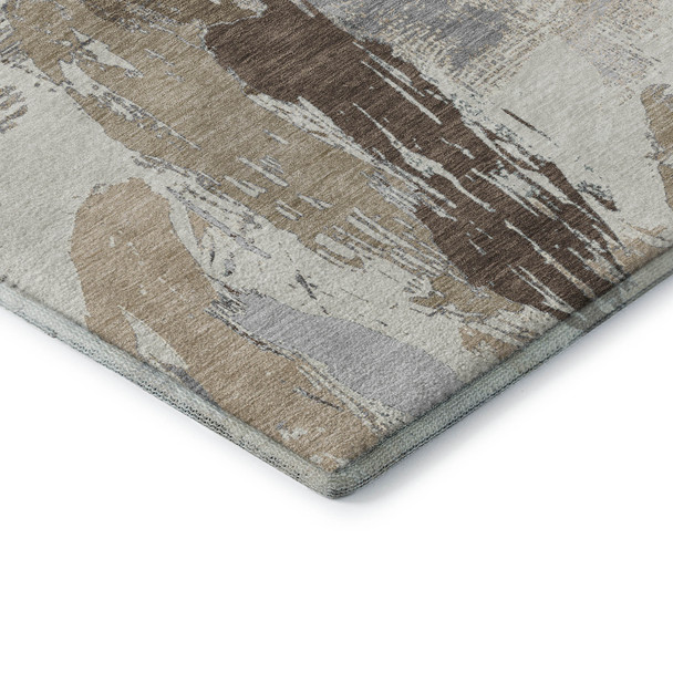 3' X 5' Ivory Khaki And Taupe Abstract Washable Area Rug With UV Protection