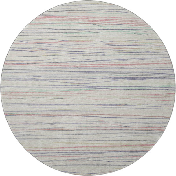 8' X 8' Beige Pink And Purple Striped Washable Round Rug With UV Protection