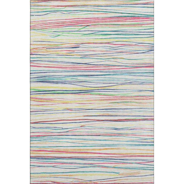 3' X 5' Ivory Red Yellow And Green Striped Washable Area Rug With UV Protection