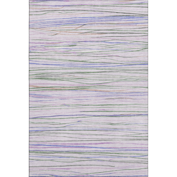 8' Lavender Ivory And Green Striped Washable Area Rug With UV Protection