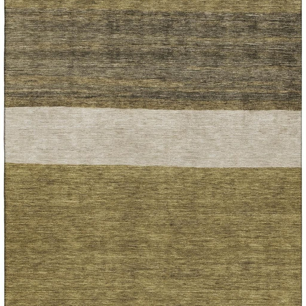 10' X 14' Coffee Ivory And Gray Striped Washable Area Rug With UV Protection