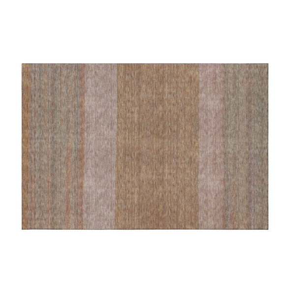 3' X 5' Salmon Rust And Gray Striped Washable Area Rug With UV Protection