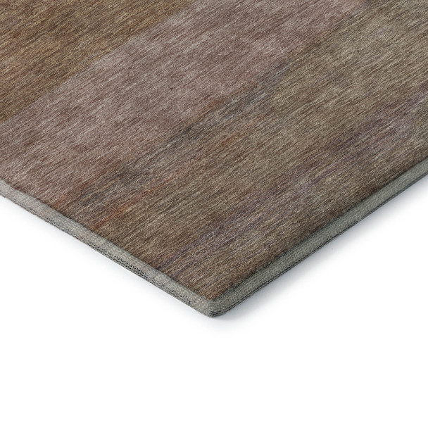 8' X 10' Salmon Rust And Gray Striped Washable Area Rug With UV Protection