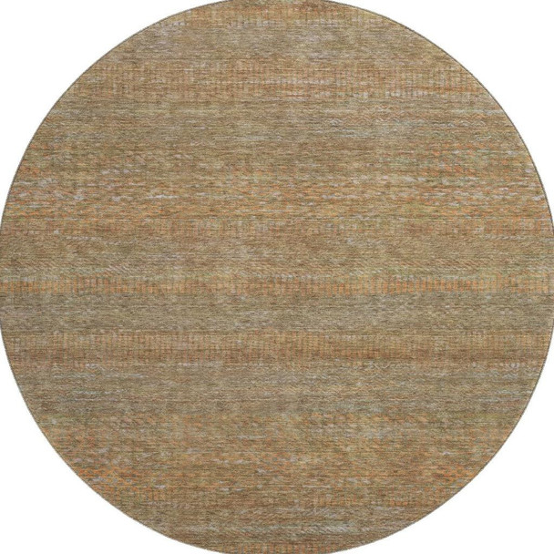 8' Taupe Brown And Copper Striped Washable Round Rug With UV Protection