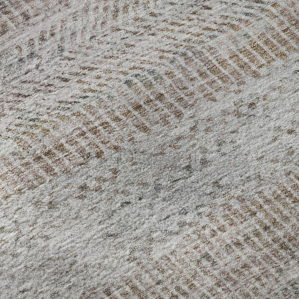 10' X 14' Linen Gray And Taupe Striped Washable Area Rug With UV Protection