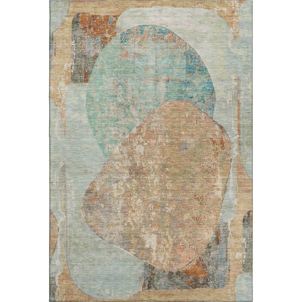 8' X 10' Teal Copper And Gray Abstract Washable Area Rug With UV Protection