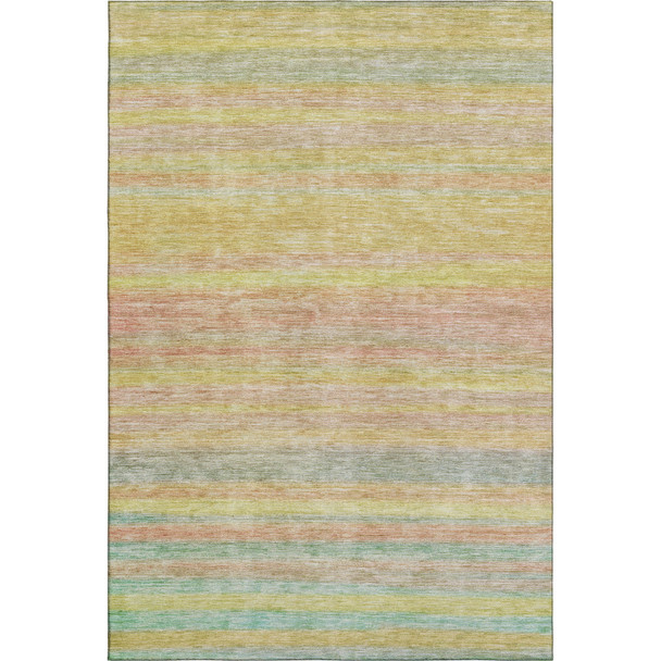 8' X 10' Gold Blush And Teal Striped Washable Area Rug With UV Protection