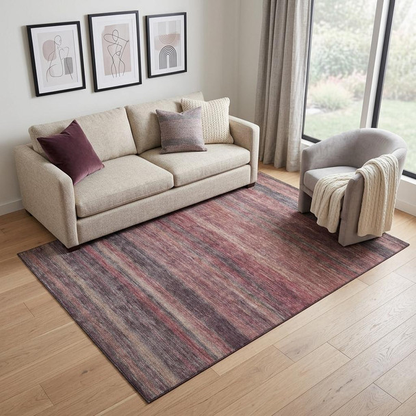 5' X 8' Rust Gray And Blush Striped Washable Area Rug With UV Protection