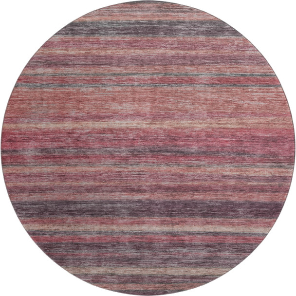 8' Rust Gray And Blush Striped Washable Round Rug With UV Protection