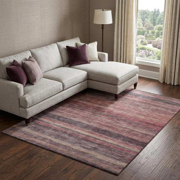 8' X 10' Rust Gray And Blush Striped Washable Area Rug With UV Protection