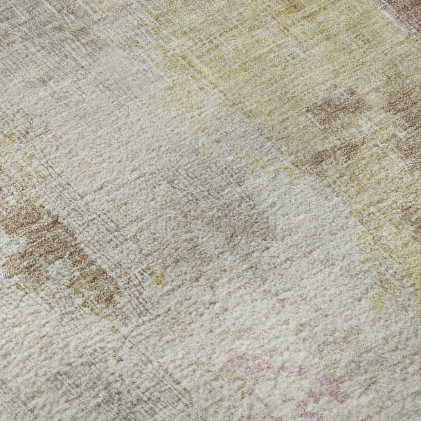10' X 14' Tan Mauve And Ivory Abstract Washable Area Rug With UV Protection
