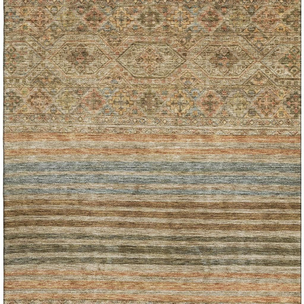 9' X 12' Copper Beige And Brown Striped Washable Area Rug With UV Protection