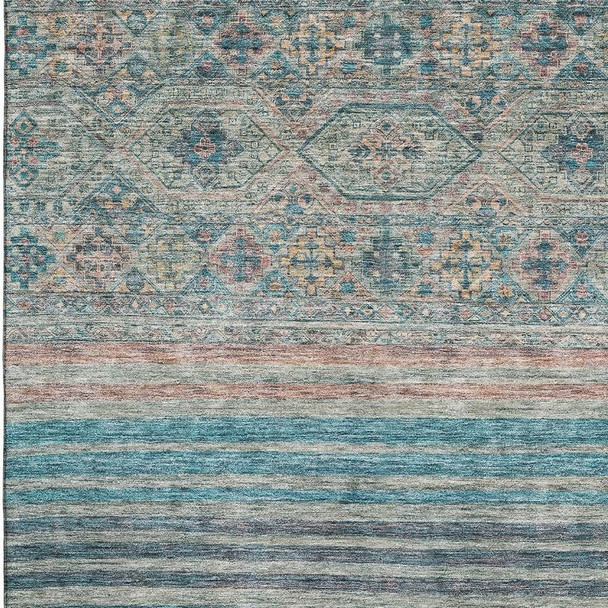 3' X 5' Teal Peach And Gray Striped Washable Area Rug With UV Protection