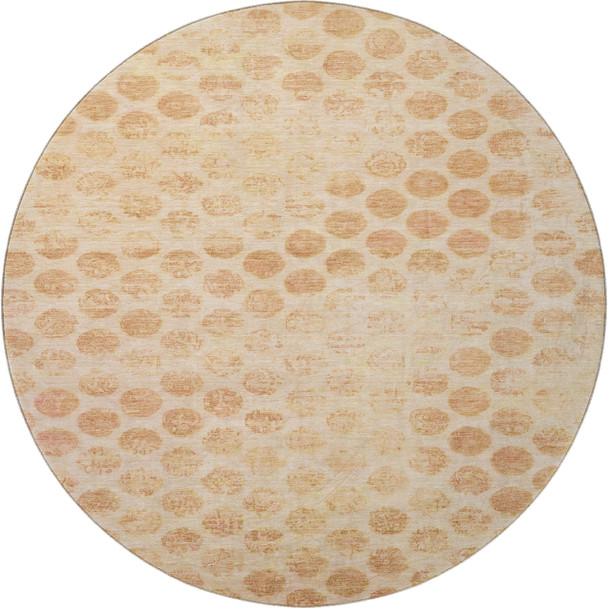 8' Peach And Ivory Geometric Washable Round Rug With UV Protection