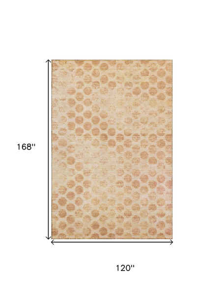 10' X 14' Peach And Ivory Geometric Washable Area Rug With UV Protection