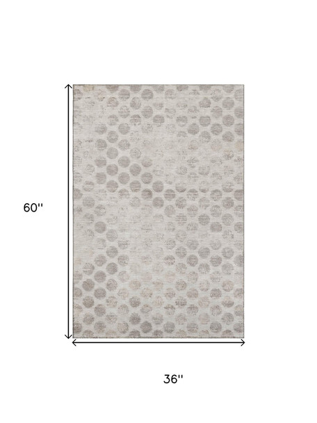 3' X 5' Taupe And Beige Geometric Washable Area Rug With UV Protection