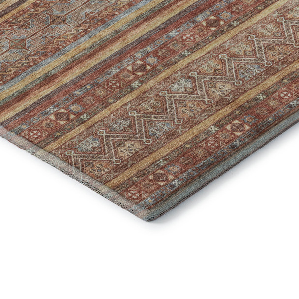 10' X 14' Rust Gold And Gray Striped Washable Area Rug With UV Protection