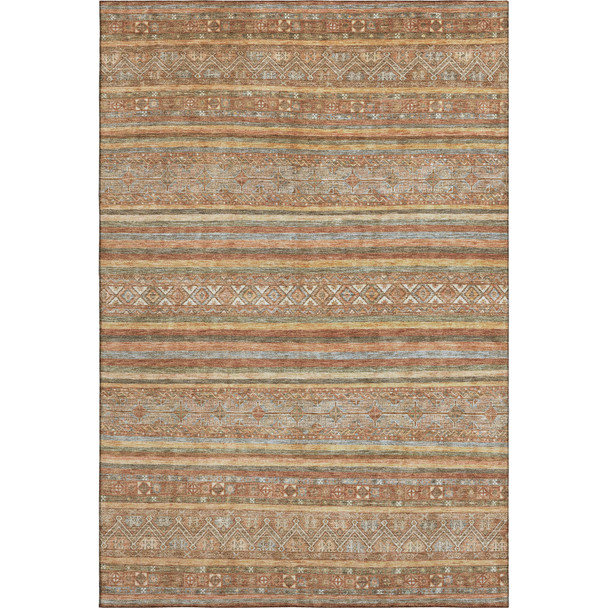 3' X 5' Terra Cotta Gold And Gray Striped Washable Area Rug With UV Protection