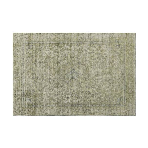 3' X 5' Sage And Gray Oriental Washable Area Rug With UV Protection