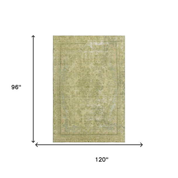 8' X 10' Artichoke Green And Gray Floral Medallion Washable Area Rug With UV Protection