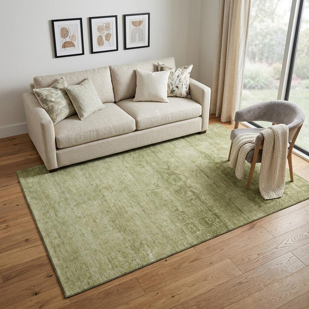 5' X 8' Artichoke Green And Beige Oriental Washable Area Rug With UV Protection