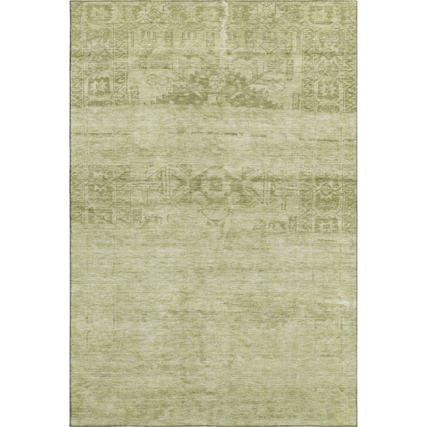 9' X 12' Artichoke Green And Beige Oriental Washable Area Rug With UV Protection
