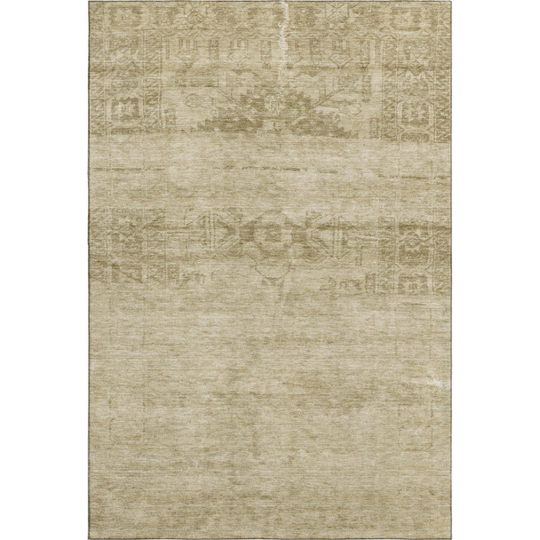 5' X 8' Beige And Taupe Oriental Washable Area Rug With UV Protection