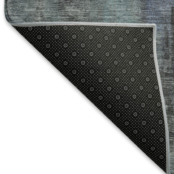 10' X 14' Blue Charcoal And Gray Abstract Washable Area Rug With UV Protection