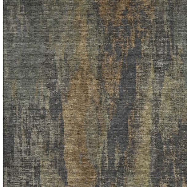 3' X 5' Charcoal Gold And Copper Abstract Washable Area Rug With UV Protection