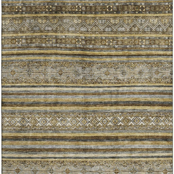 3' X 5' Brown Beige And Gray Striped Washable Area Rug With UV Protection