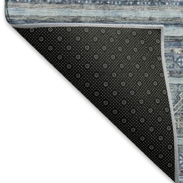 10' X 14' Blue And Gray Striped Washable Area Rug With UV Protection