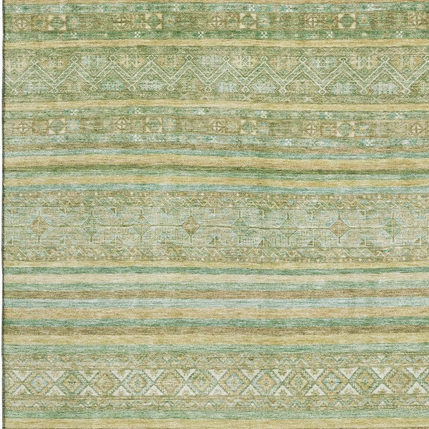 3' X 5' Green Gold And Beige Striped Washable Area Rug With UV Protection