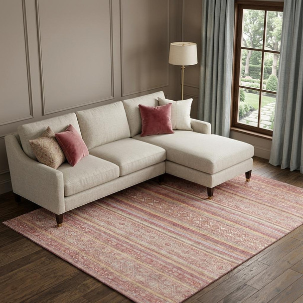 10' X 14' Rust Coral And Wheat Striped Washable Area Rug With UV Protection
