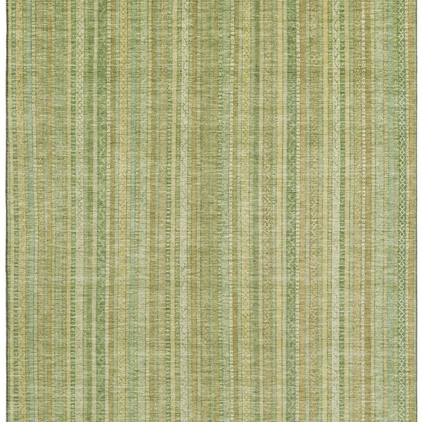 8' X 10' Artichoke Green And Gold Striped Washable Area Rug With UV Protection