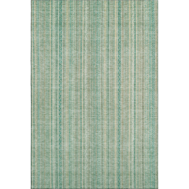 5' X 8' Aqua Beige And Teal Striped Washable Area Rug With UV Protection