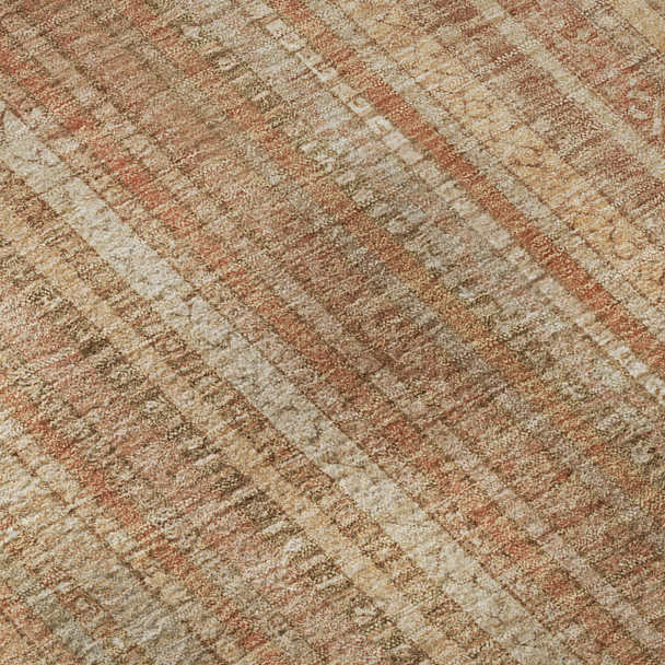 3' X 5' Rust Beige And Copper Striped Washable Area Rug With UV Protection