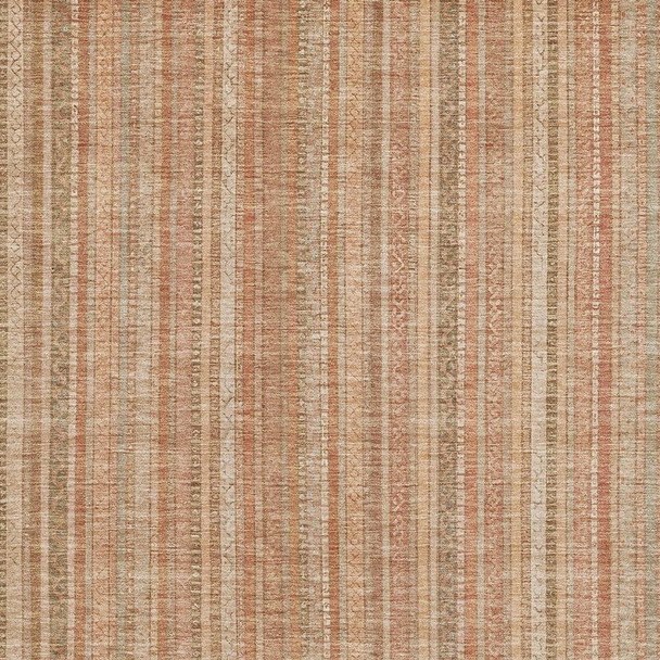9' X 12' Rust Beige And Copper Striped Washable Area Rug With UV Protection