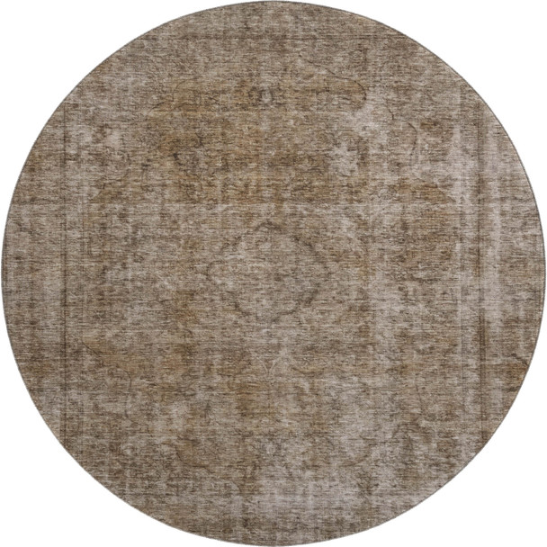 8' Brown And Taupe Abstract Washable Round Rug With UV Protection