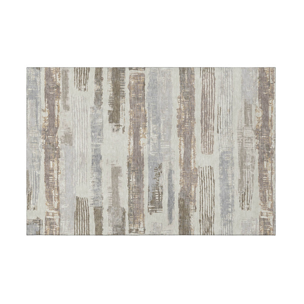 3' X 5' Linen Gray And Ivory Striped Washable Area Rug With UV Protection