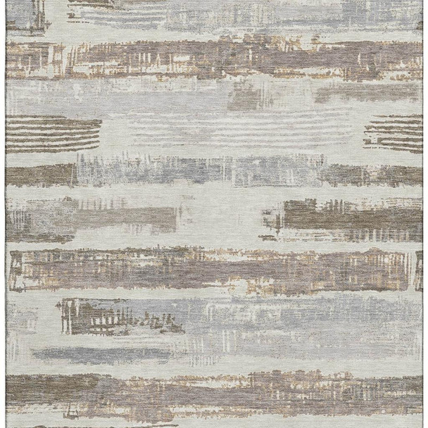 5' X 8' Linen Gray And Ivory Striped Washable Area Rug With UV Protection