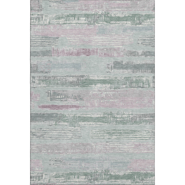 8' X 10' Pale Aqua Sage And Ivory Striped Washable Area Rug With UV Protection
