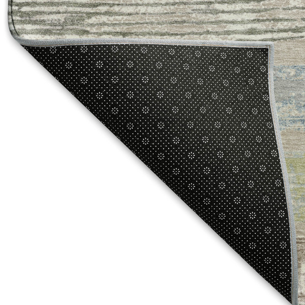 8' X 10' Taupe Blue And Green Striped Washable Area Rug With UV Protection